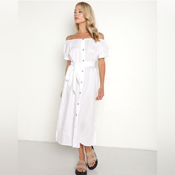 Eberjey Revolve 100% Linen The Harper White Midi Dress NWT‎ - Picture 2 of 4